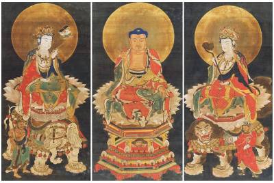 Phật giáo qua tranh: Nhìn hoa sen và nhành dương để nhận ra bộ ba đến từ Tây Phương